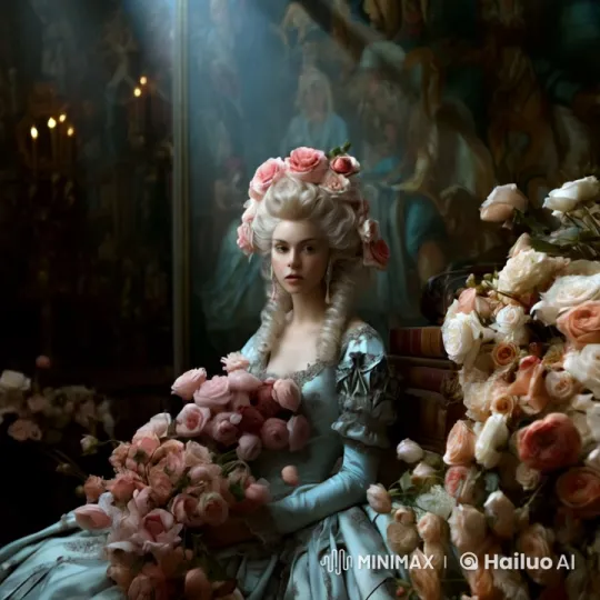 18th-Century Lady Enjoys Roses in Opulent Setting – AI Generated Video | Hailuo AI