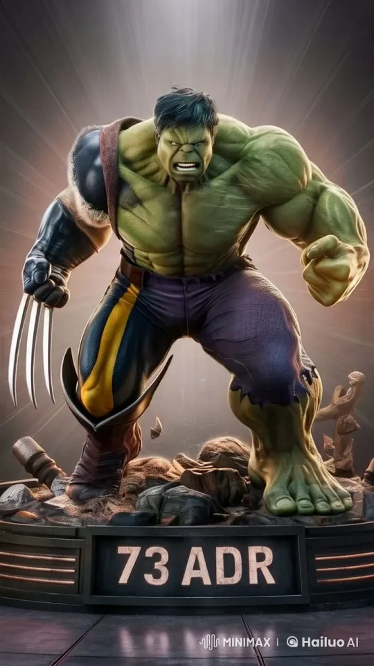 Post-Apocalyptic Hulk-Wolverine Hybrid in Dynamic Live2D Video – AI Generated Video | Hailuo AI