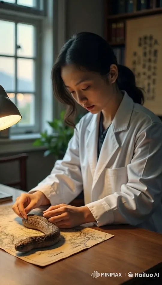 Young Scientist Examines Rare Snake Specimen – AI Generated Video | Hailuo AI