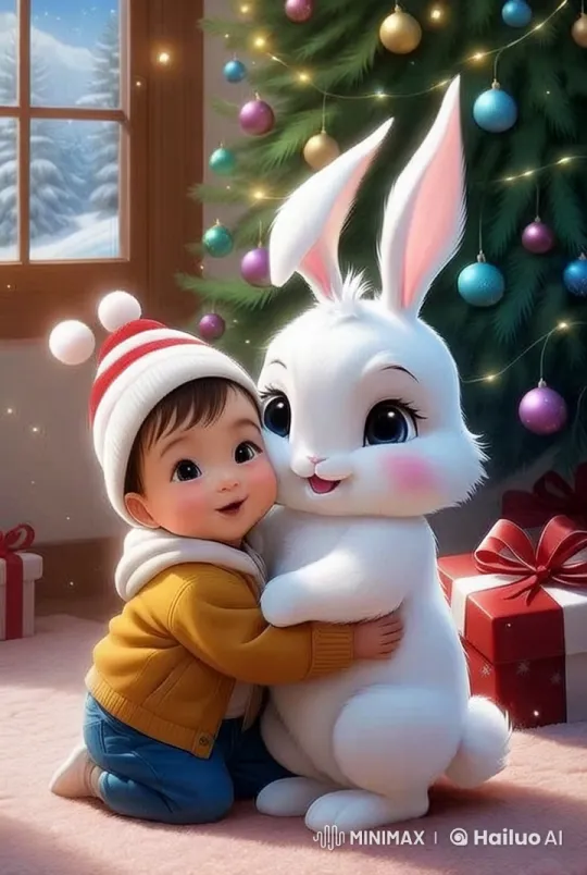 Boy and Rabbit's Joyful Christmas Play – AI Generated Video | Hailuo AI