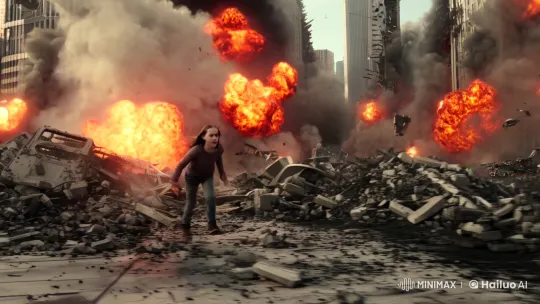 Determined Girl Sprinting Through Dystopian Chaos – AI Generated Video | Hailuo AI