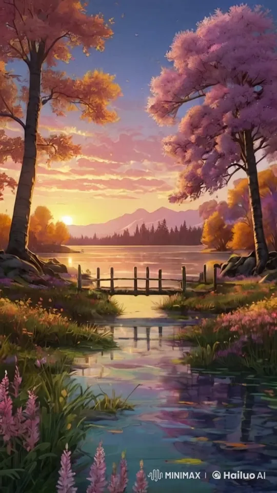 Cherry Blossom Reflection in Serene Park Setting – AI Generated Video | Hailuo AI