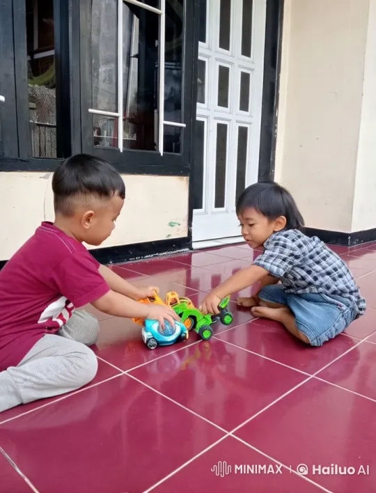 Animated Kids Play Kung Fu with Toy Vehicles on Porch – AI Generated Video | Hailuo AI
