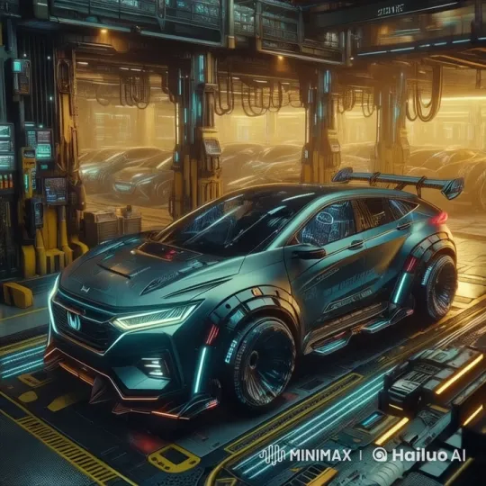 Futuristic Anime-Inspired Car in High-Tech Maintenance Bay – AI Generated Video | Hailuo AI