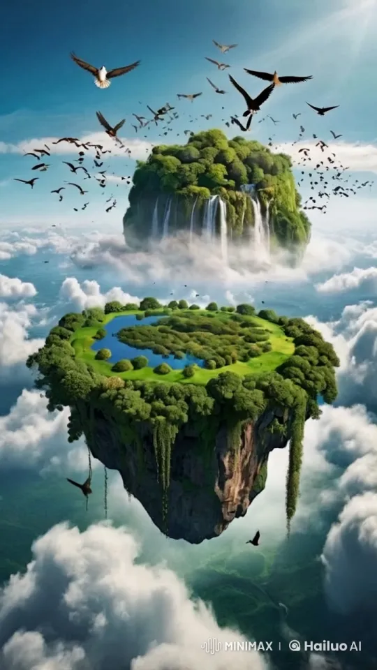 Mystical Floating Islands with Lush Landscapes and Waterfalls – AI Generated Video | Hailuo AI