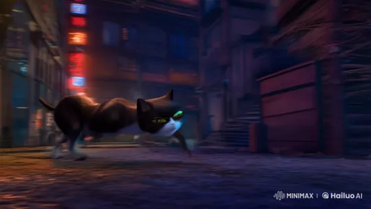 High Aesthetic Cat Gang Standoff in Neon Alley – AI Generated Video | Hailuo AI