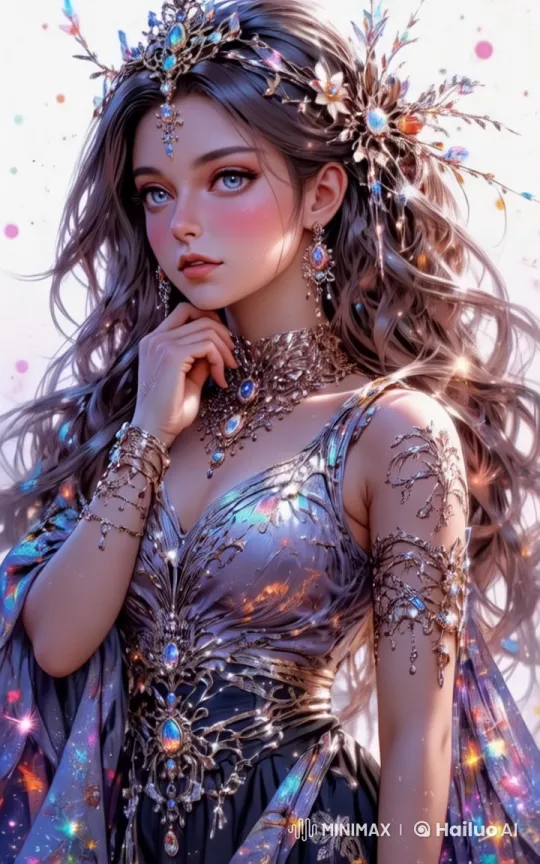 Anime Model in Jewel-Encrusted Gown: A Live2D Showcase – AI Generated Video | Hailuo AI