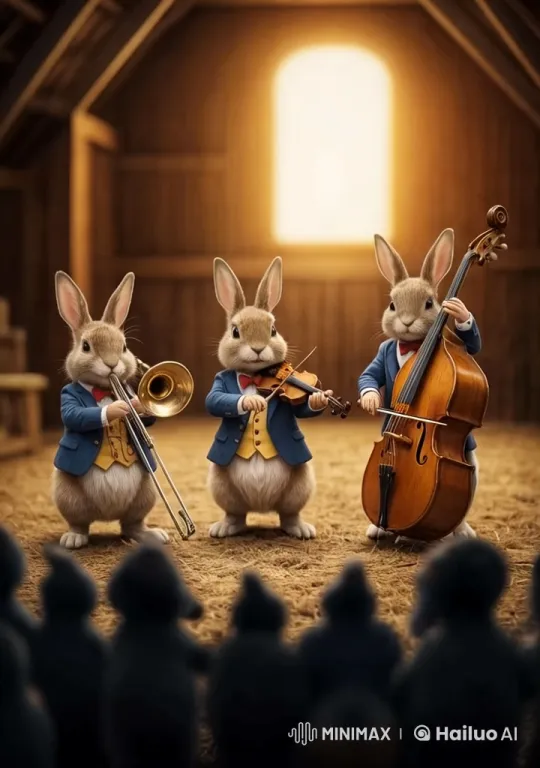 Cozy Attic: Bunny Jazz Band Celebrates New Year – AI Generated Video | Hailuo AI