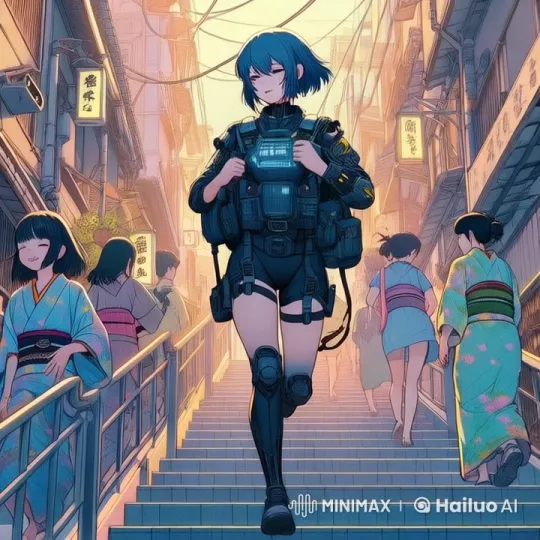 Traditional Girl Transforms into High-Tech Warrior in Live2D – AI Generated Video | Hailuo AI
