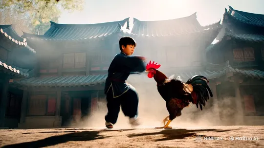Young Boy vs. Rooster: Ancient Village Kung Fu Showdown – AI Generated Video | Hailuo AI