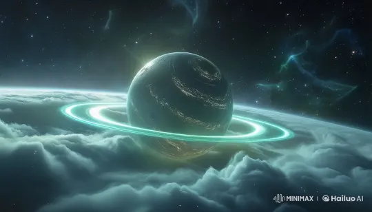 Futuristic Planet with Golden Cities and Cosmic Halo – AI Generated Video | Hailuo AI