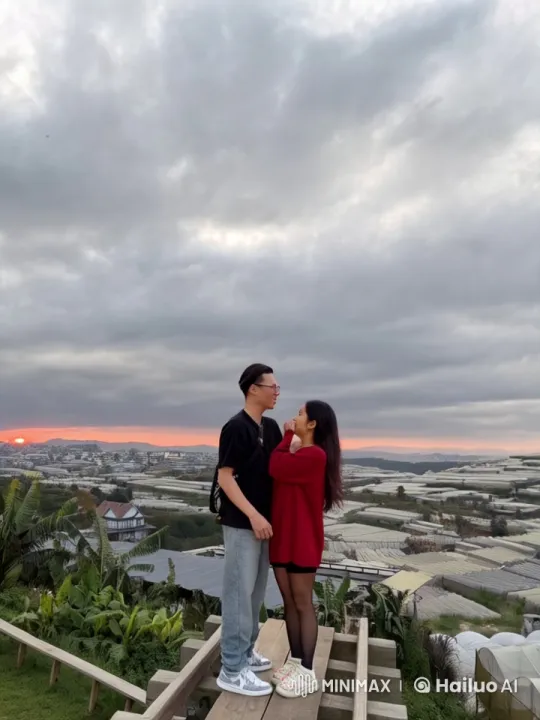 Couple's Playful Martial Arts Over Scenic Sunset – AI Generated Video | Hailuo AI