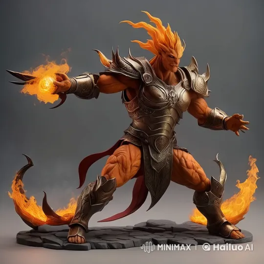 Fiery Warrior: A Cinematic Scene with Dynamic Fire Effects – AI Generated Video | Hailuo AI