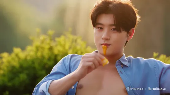 Young Man in Relaxed Pose with Playful Bite – AI Generated Video | Hailuo AI