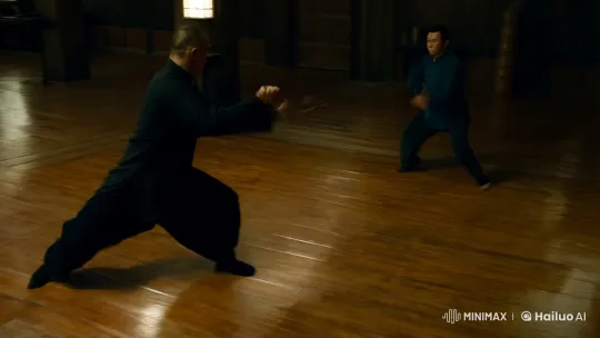 Aesthetic Kung Fu Fight in a Dimly Lit Dojo – AI Generated Video | Hailuo AI