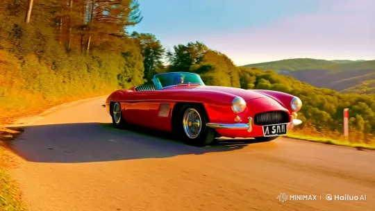 Vintage Car Glides Through Golden Landscape – AI Generated Video | Hailuo AI