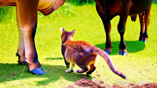 Adorable Cat Serenely Drinks Milk from Gentle Cow – AI Generated Video | Hailuo AI