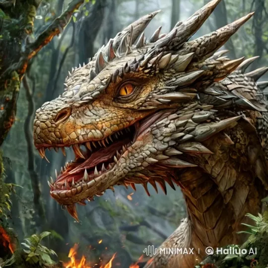 Majestic Dragon Turns, Threatens with Fiery Gaze – AI Generated Video | Hailuo AI