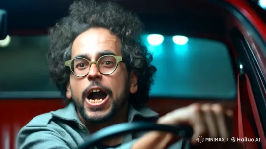 Man Drives Intensely, Eyes Wide with Astonishment – AI Generated Video | Hailuo AI