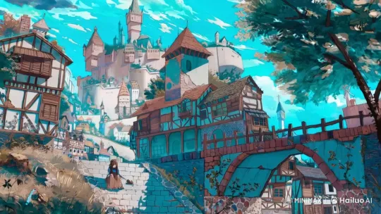 Medieval Village with Traditional Girl and Overlooking Castle – AI Generated Video | Hailuo AI