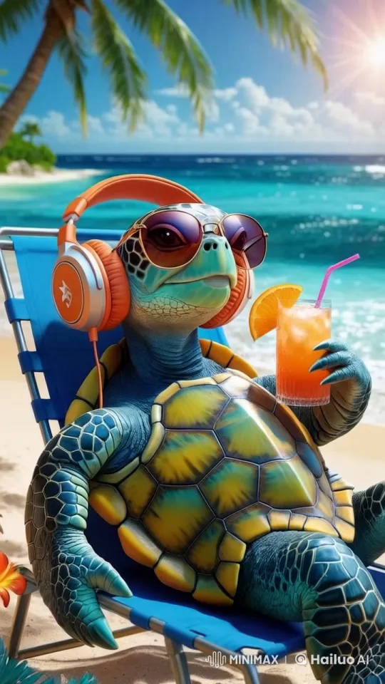 Turtle Relaxing in Summer Paradise – AI Generated Video | Hailuo AI