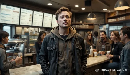Live2D Animation: Man Observes Bustling Cafe – AI Generated Video | Hailuo AI