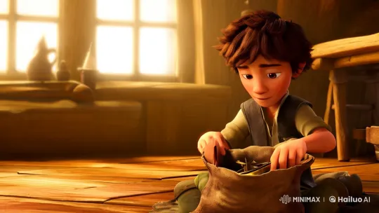 Boy Prepares for Adventure in Rustic Room – AI Generated Video | Hailuo AI