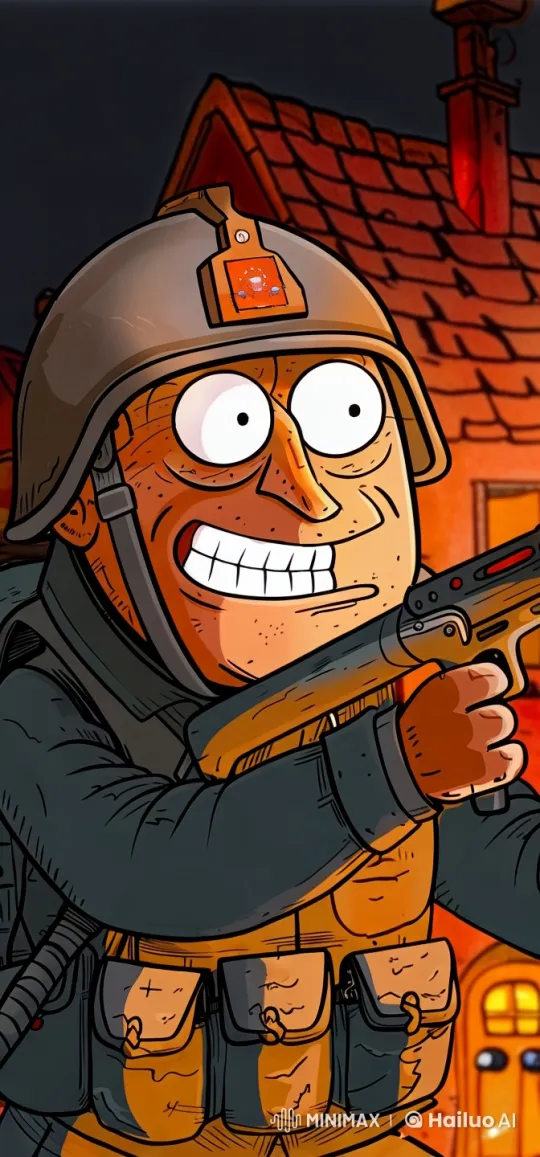 Cartoon Soldier Joyfully Using Flamethrower – AI Generated Video | Hailuo AI
