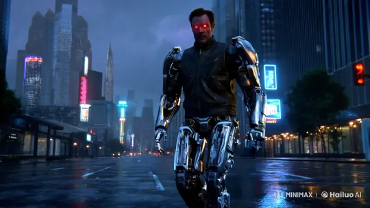 Cybernetic Terminator Walks Through Dystopian Cityscape – AI Generated Video | Hailuo AI