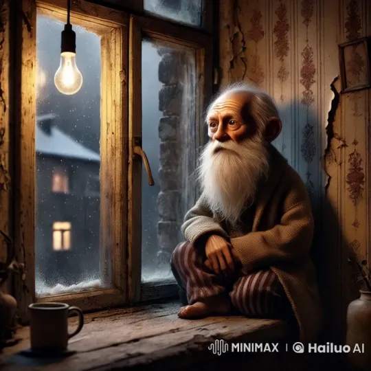 Elderly Figure Imparts Wisdom on a Snowy Night – AI Generated Video | Hailuo AI