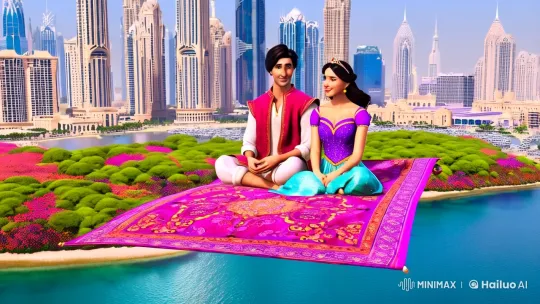Aladdin and Jasmine's Enchanted Flight Over Dubai – AI Generated Video | Hailuo AI