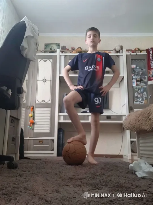 Boy Displays Impressive Football Skills in His Room – AI Generated Video | Hailuo AI