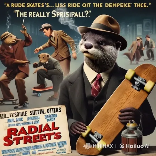 Otter Detective Chases Suspect on Skateboard in Noir City – AI Generated Video | Hailuo AI