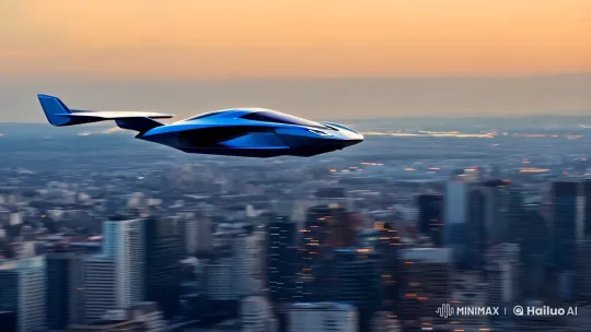 Flying Car Glides Through Urban Skyline – AI Generated Video | Hailuo AI
