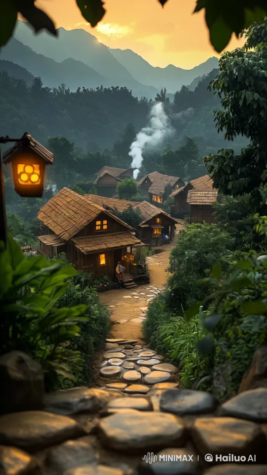 Village Dusk: Serenity and Spiritual Harmony – AI Generated Video | Hailuo AI