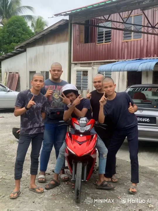 Six Young Men Perform Kungfu Around Red Motorcycle – AI Generated Video | Hailuo AI