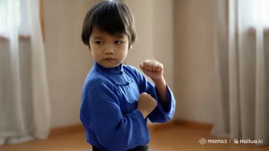 Young Boy Practices Kung Fu with Focus – AI Generated Video | Hailuo AI