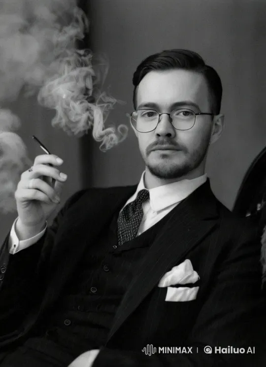 Man in Pinstripes Savors Cigar, Removes Glasses – AI Generated Video | Hailuo AI