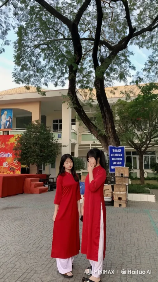 Traditional Ao Dai Girls Perform Dynamic Kung Fu in Schoolyard – AI Generated Video | Hailuo AI
