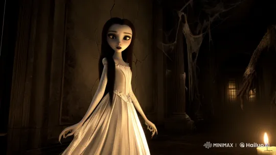 Vintage Beauty Faces Monstrous Shadow in Haunted Mansion – AI Generated Video | Hailuo AI