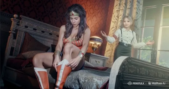 Intimate Moments: Live2D Animated Affection Between Wonder Woman and a Girl – AI Generated Video | Hailuo AI