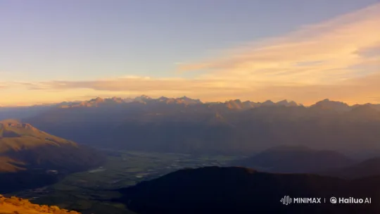 Panoramic Sunset Over Majestic Mountains and Valleys – AI Generated Video | Hailuo AI