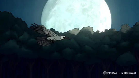 Mystical Raven's Flight in Medieval Forest Moonlight – AI Generated Video | Hailuo AI