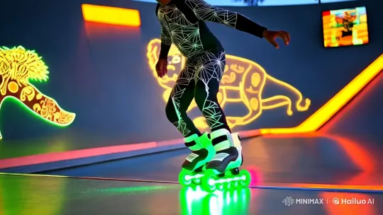Senegalese Boy Skates with Nubian Pride at Futuristic Park – AI Generated Video | Hailuo AI