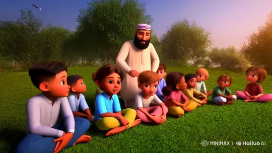Muslim Scholar Imparts Wisdom to Students in Serene Setting – AI Generated Video | Hailuo AI