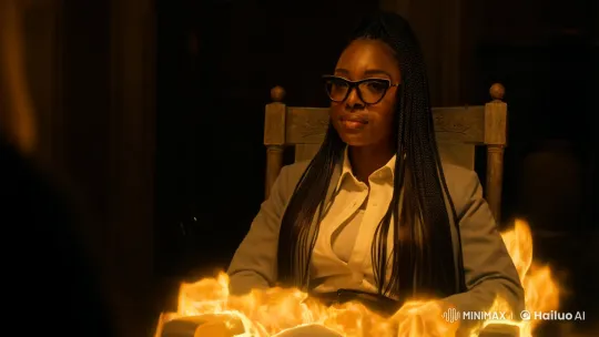 Woman in Flames: A Study of Calm Amidst Chaos – AI Generated Video | Hailuo AI