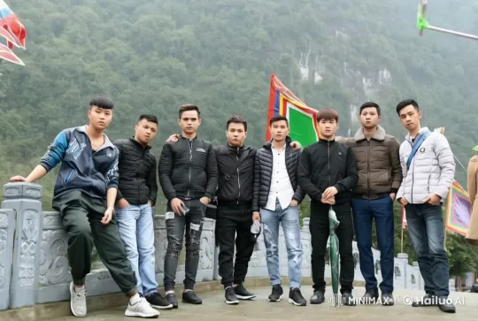 Group of Young Men Showcase Kungfu Skills in Scenic Setting – AI Generated Video | Hailuo AI