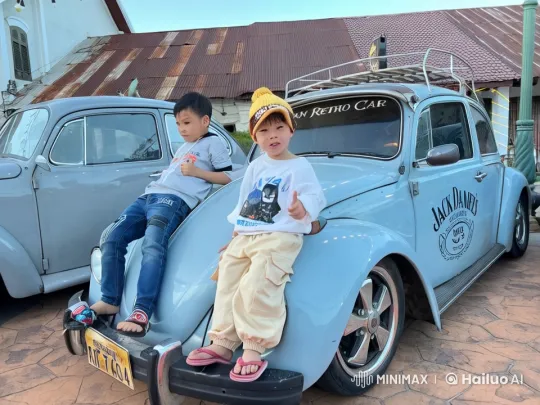 Kids Display Martial Arts on Vintage Car Animation – AI Generated Video | Hailuo AI