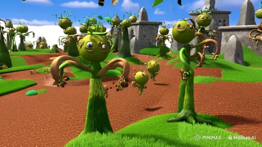 Tree People and Stone Structures in Verdant World – AI Generated Video | Hailuo AI