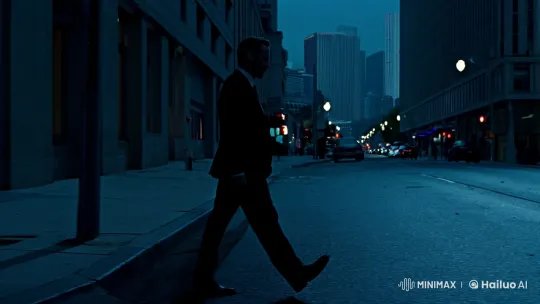 Man Walks City Street, Blast Shatters Night – AI Generated Video | Hailuo AI